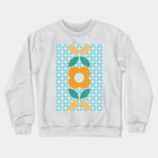 Retro Flower, Geo Pattern in aqua, orange and teal Crewneck Sweatshirt